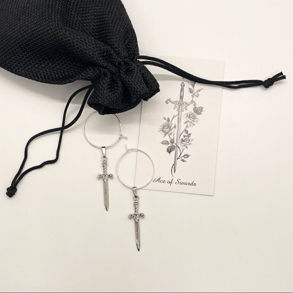 HighMaintenanceHippie Medium Silver Hoop Earrings with Excalibur Swords